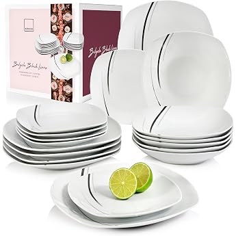 S&Auml;NGER Bilgola Black Lines Kombiservice 18-tlgs Geschirrset f&uuml;r 6 Personen | Plate set with dinner plates, dessert plates, so