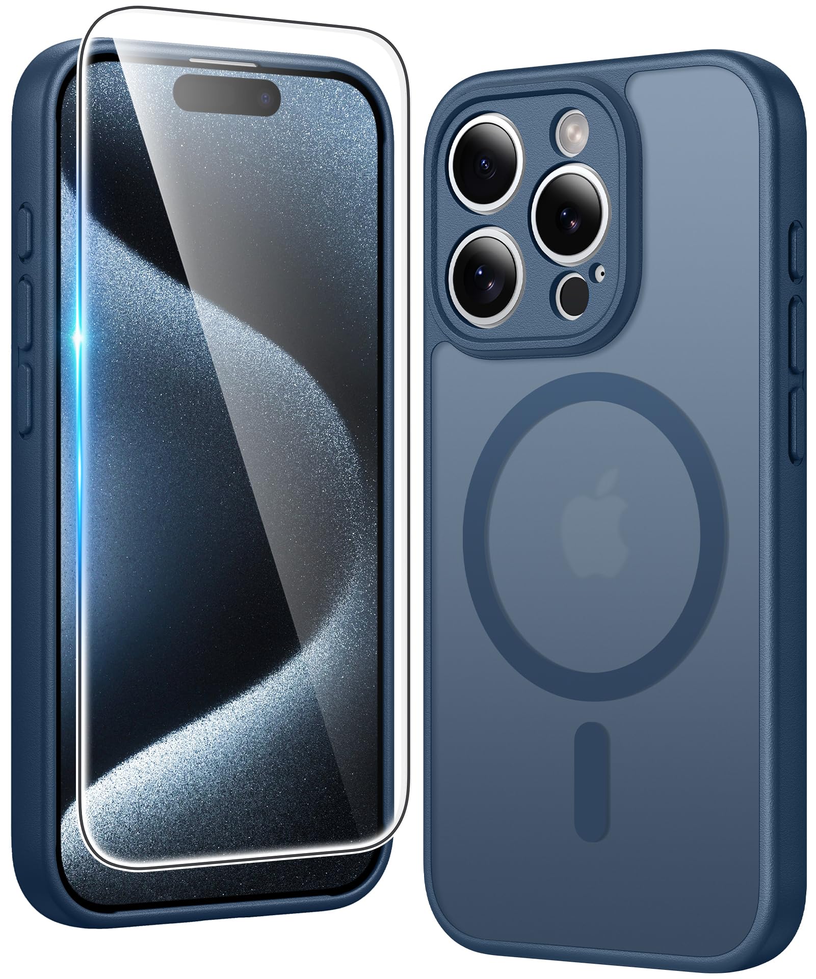 FNTCASE for iPhone 15 Pro-Max Case Compatible with Magsafe Matte Phonecase | Screen Protector, Military Grade Drop Protection, Slim Magnetic Phone Cases, Shockproof Bumper, Translucent Cell Cover