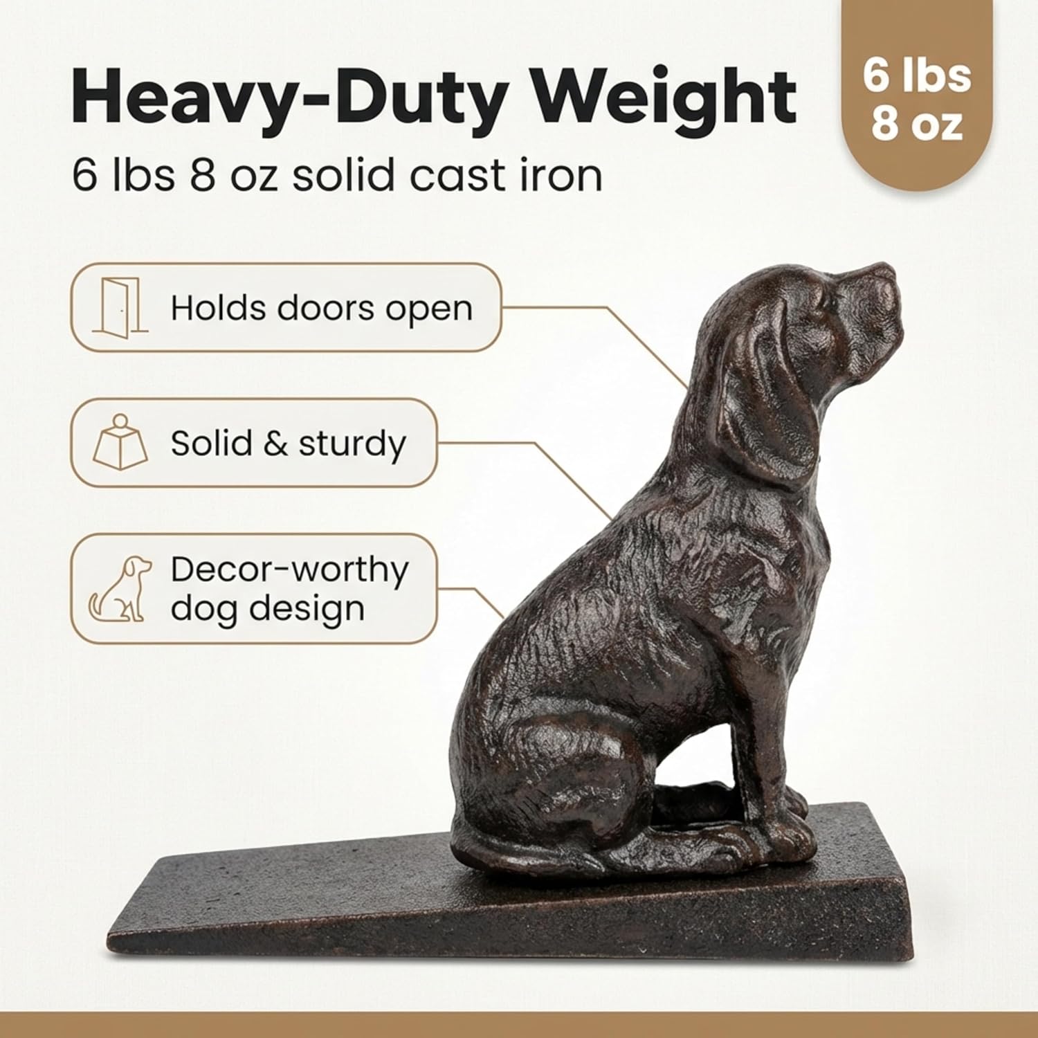 Lulu Decor Cast Iron Heavy Duty 6 lbs 8 oz Dog Door Stopper with Base, Measures 7" H, 3.5" W and 8.25" L, Cute, Good Looking Dog