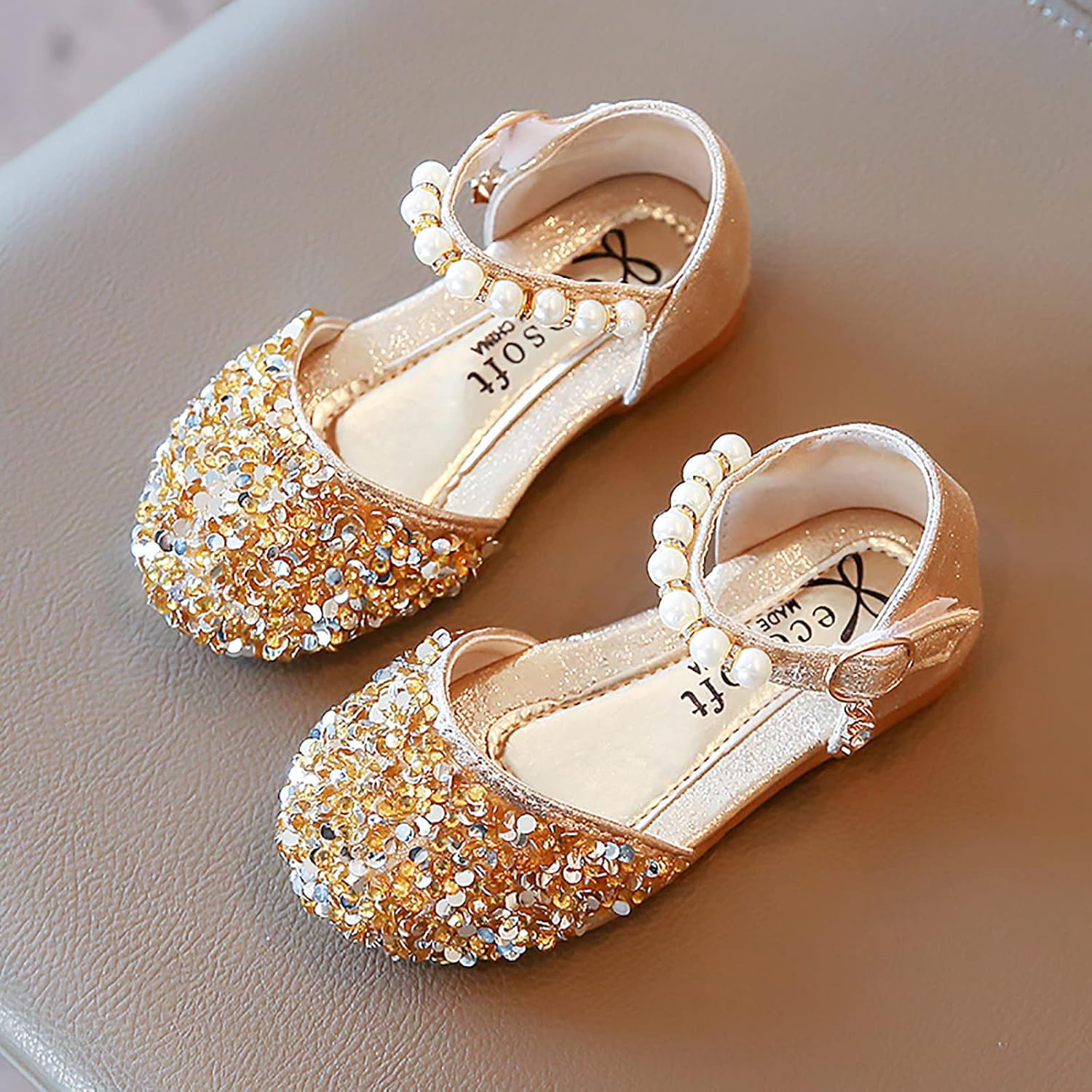 Princess Sandals for Girls Fashion Spring Summer Girls Sandals Dress Performance Dance Shoes Mesh Pearl Rhinestone (Gold #1, 10 Little Kids) image 6 of 7 B0C2SXKYMV