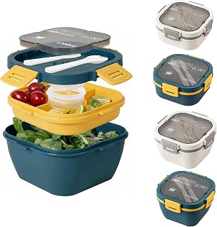 URMONA Salatbox 1700 ml mit Fächern und Besteck, auslaufsichere Lunchbox