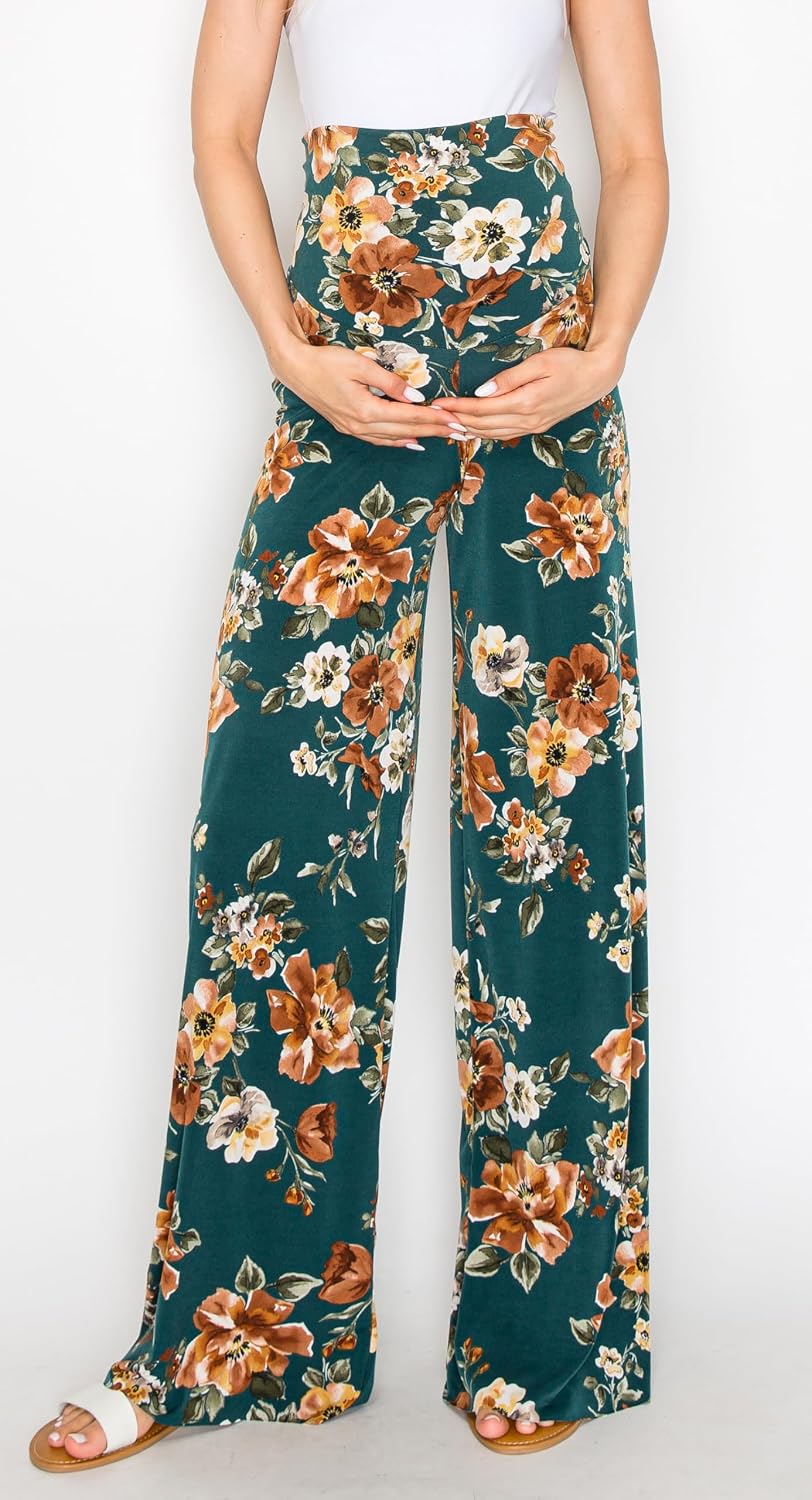 My Bump Women's Maternity Casual Bohemian Damask Palazzo Pants W/Tummy Control