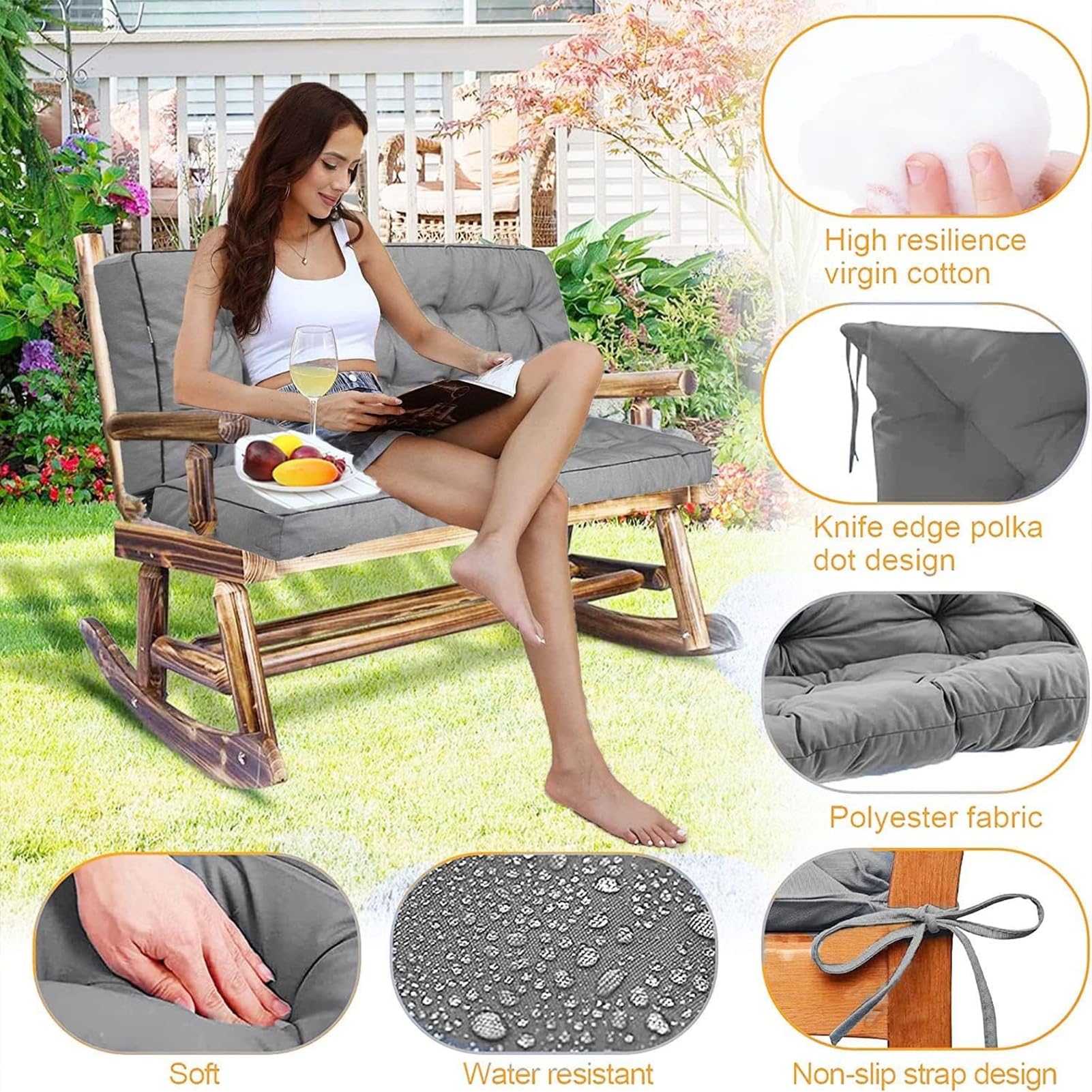 Copertura del Cuscino della Sedia Appesa, Copertura del Cuscino Lavabile della Sedia Dell'Oscillazione, 2 Persone Seater Wicker Rattan Swing Seat Pads per Patio Garden Outdoor Indoor,1