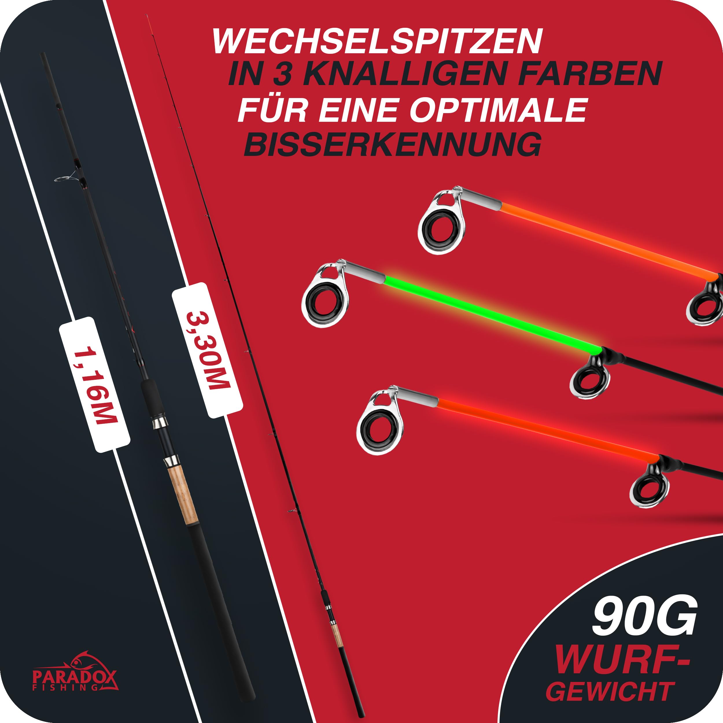 Paradox Fishing Wędka karmowa 3,3 m Wg. 90 g I 3,6 m 120 g I Method Feeder wędka wędka do wędkowania z koszem na karmę
