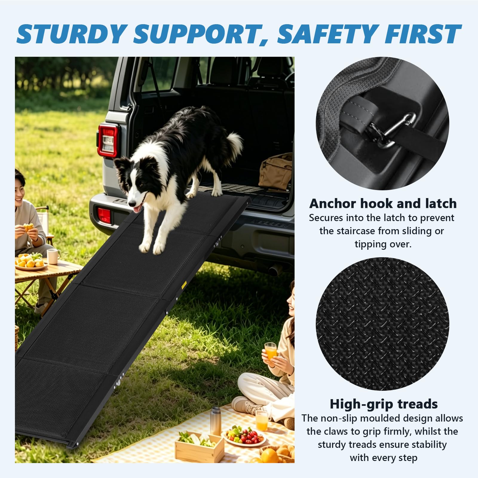 MXBAOHENG Escalier pour chien pliable pour voiture - Charge maximale : 70 kg - Rampe pour chiens - Cadre en aluminium - Échelle portable avec antidérapant - Pour chiens souffrant de problèmes