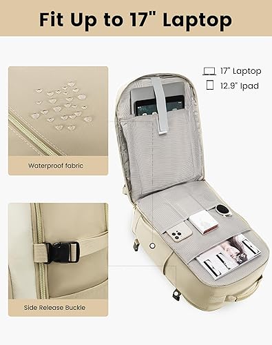 Miniatura 9 de LOVEVOOK Mochila de viaje grande para mujer, mochila para artículos personales, esenciales, Caqui-beige, Mochilas de viaje