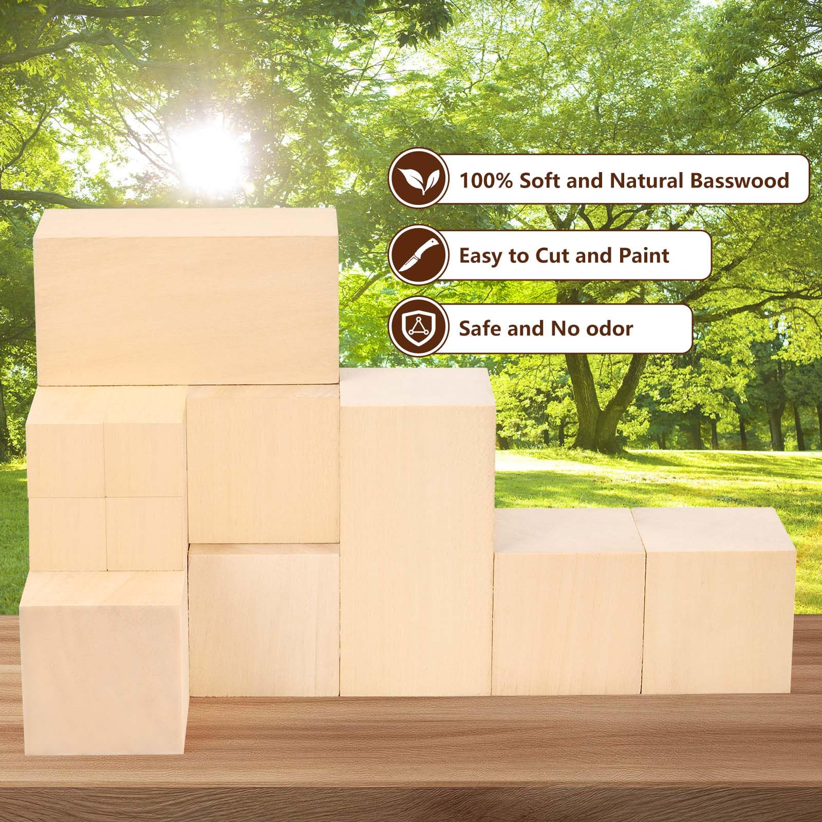 Basswood Carving Blocks-22PCS Whittling Wood Blocks Wood Carving Kit with 3 Different Sizes,Soft Basswood for Whittling, Easy to Use for Kids and Adults