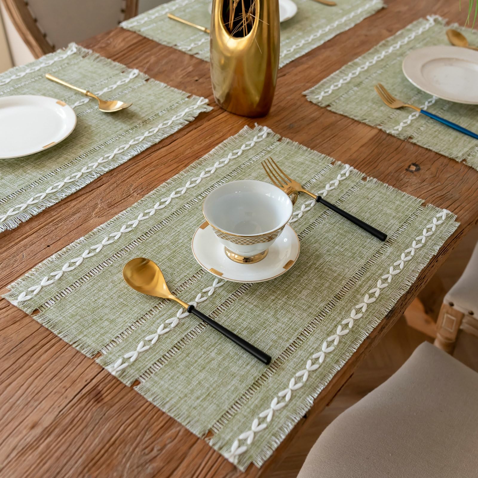 Rechteckige Platzsets Platzdeckchen Abwaschbar 6Er Set Platzset Antirutsch Grün Tischsets 33x45CM