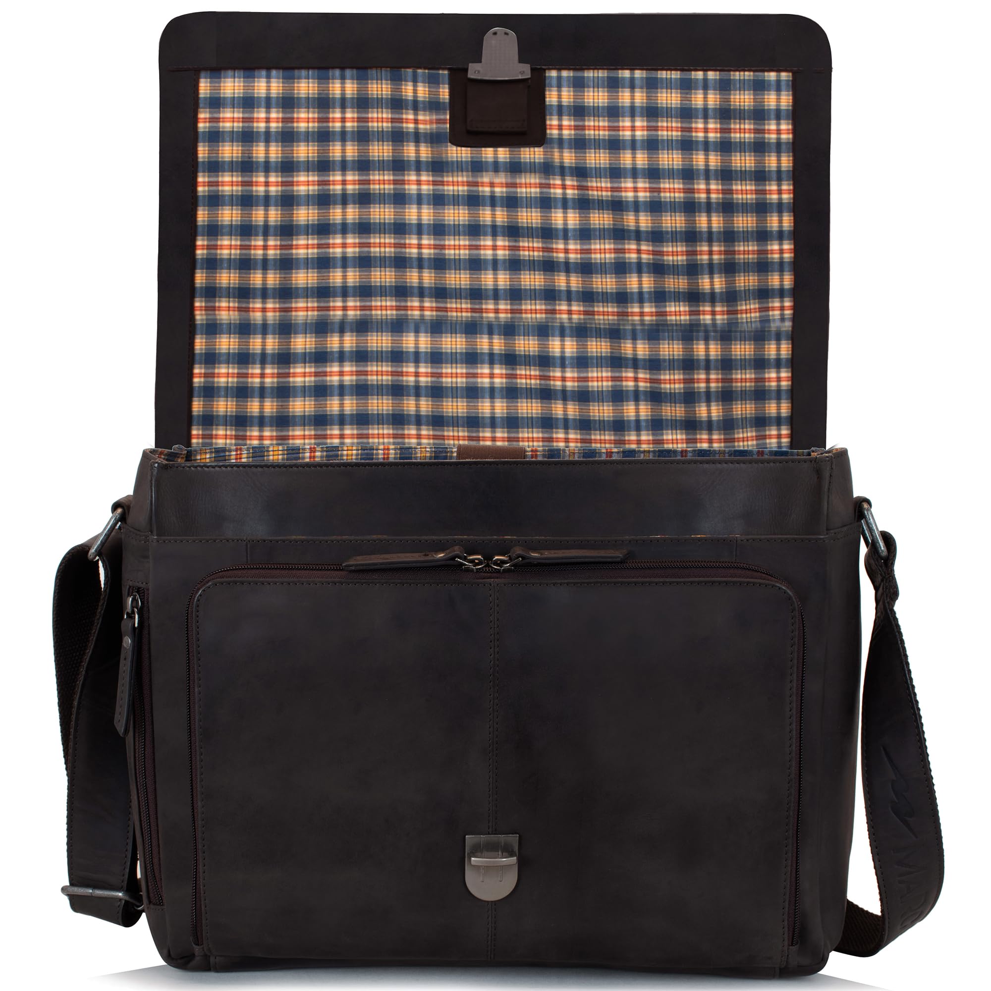 Marc Peter® Bergen leder Umhängetasche für Herren und Damen | 15.6 Zoll Laptoptasche | Aktentasche aus echtem Büffelleder