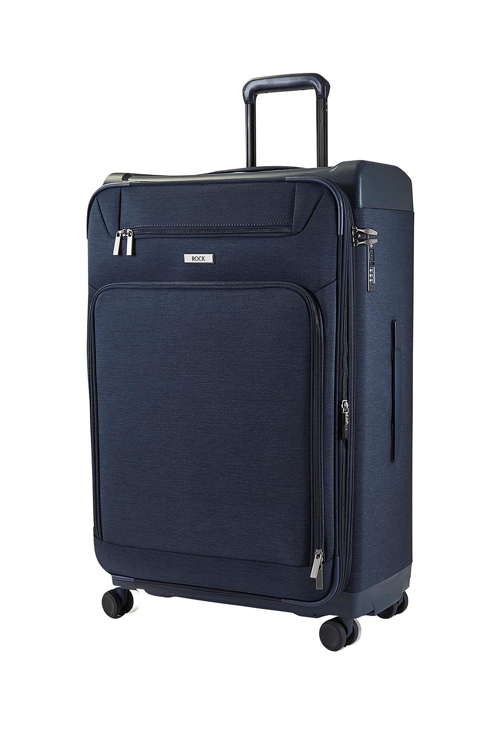 Rock Parker Large Hard/Soft Expandable Suitcase 8 Wheel Luggage Navy- 15 Year Warranty