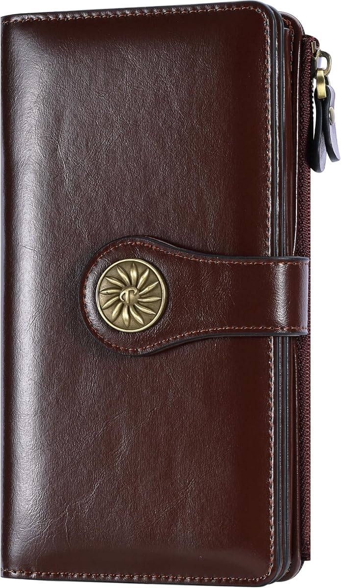 Cartera de mujer Travelambo con bloqueo de RFID, embrague de tres pliegues, titular de tarjeta de crédito de gran capacidad, monedero de viaje