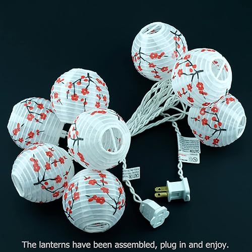 Miniatura 7 de YULETIME Guirnalda de luces de linterna rosa, 10 faroles de nailon en cable blanco de 7.6 pies, con certificación UL de 8 pulgadas de espaciado de