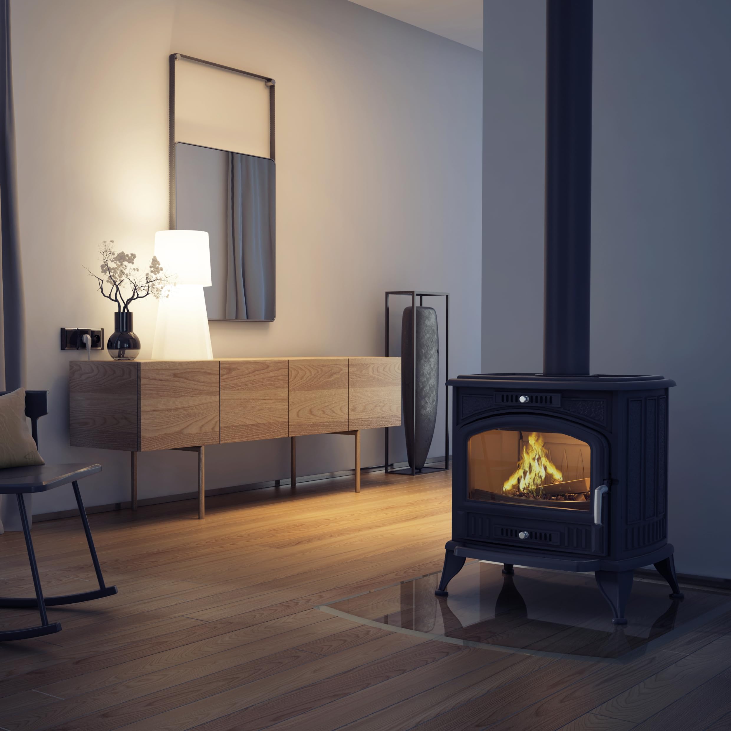 KRATKI Stufa a legna in ghisa KOZA K6 8 kW Ø130 A Stufe Vintage & Svedesi | Ghisa nero, efficienza 70,4%, classe A. Ecodesign.; efficiente gamma di potenza 7-11kW; basse emissioni; calore uniforme