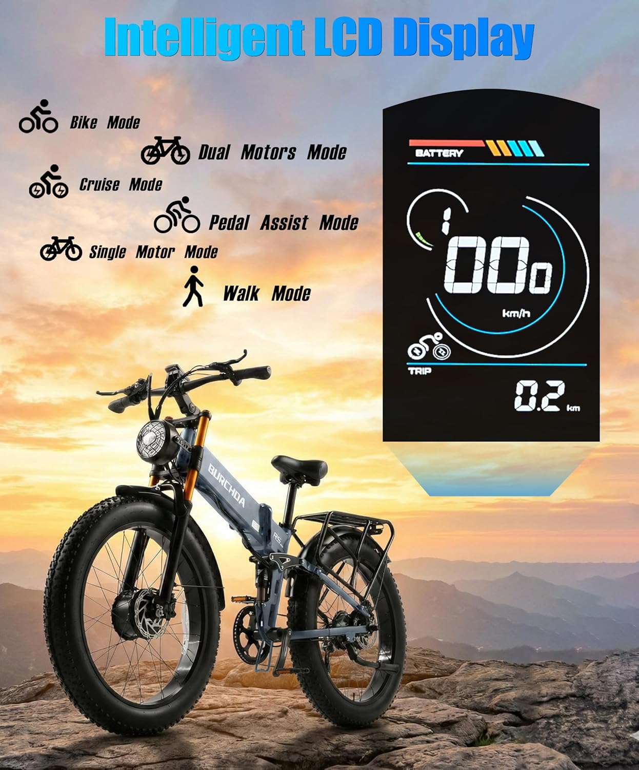2026 Dual Motor Electric Bike for Adults AWD 5000W Peak 40 MPH Fast E Dirt Bike, 52V/48V Max-Output 30Ah Removable Battery Up to 80 Miles Long Range with Full Suspension 26" Fat Tire Mountain Bike