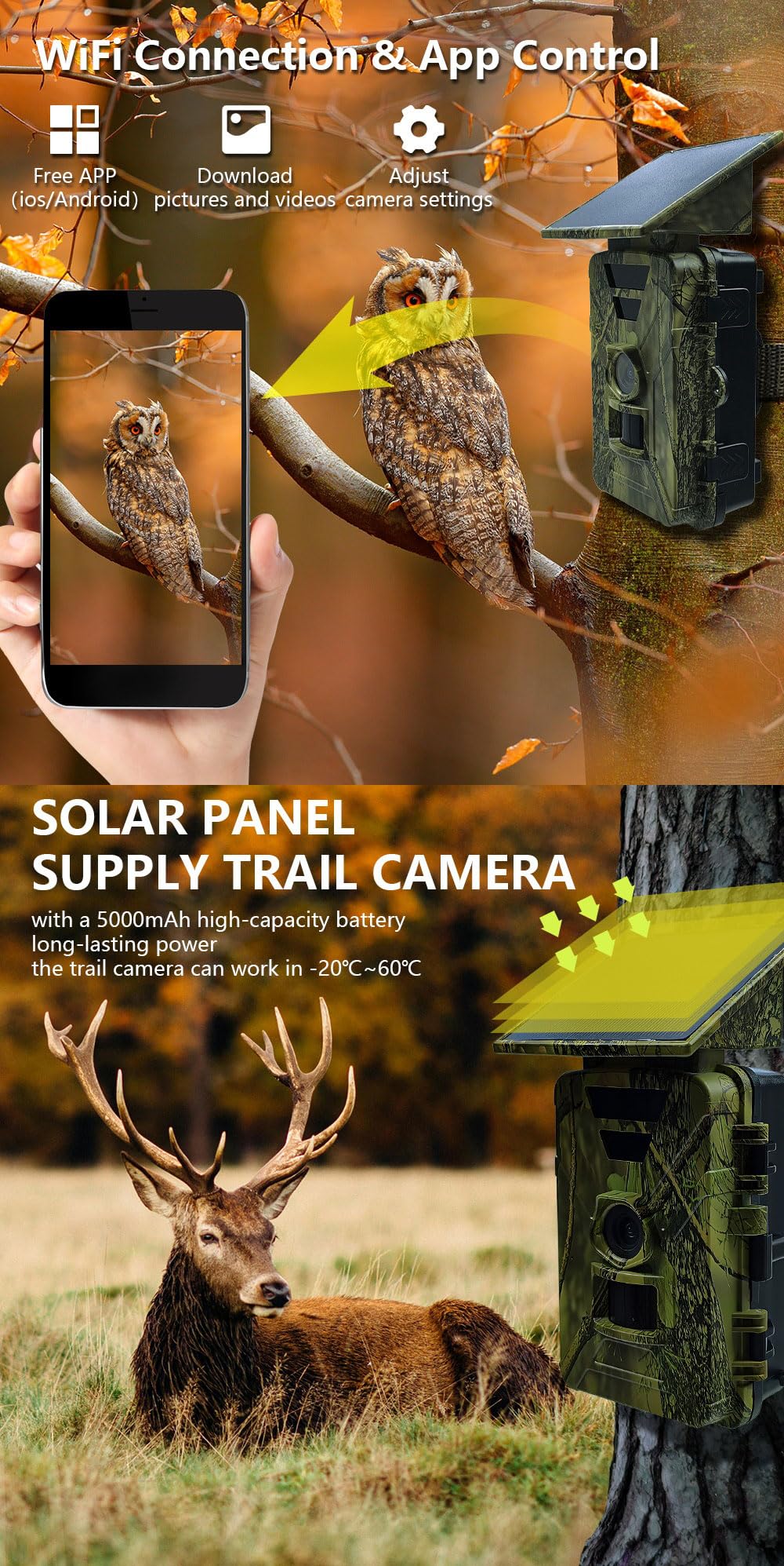 Beyerswerk's NatureEye Pro Wildkamera Solar 8K 60MP IP66 Wasserdicht Bewegungsmelder Nachtsicht Wiederaufladbar Outdoor Überwachungskamera