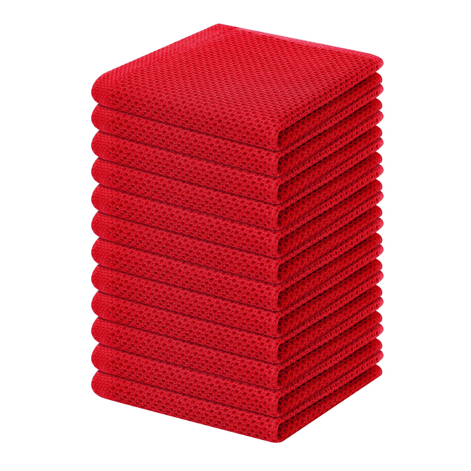 Homaxy Lot de 12 torchons de cuisine en 100 % coton gaufré, ultra doux, absorbants, séchage rapide, 30,5 x 30,5 cm, rouge