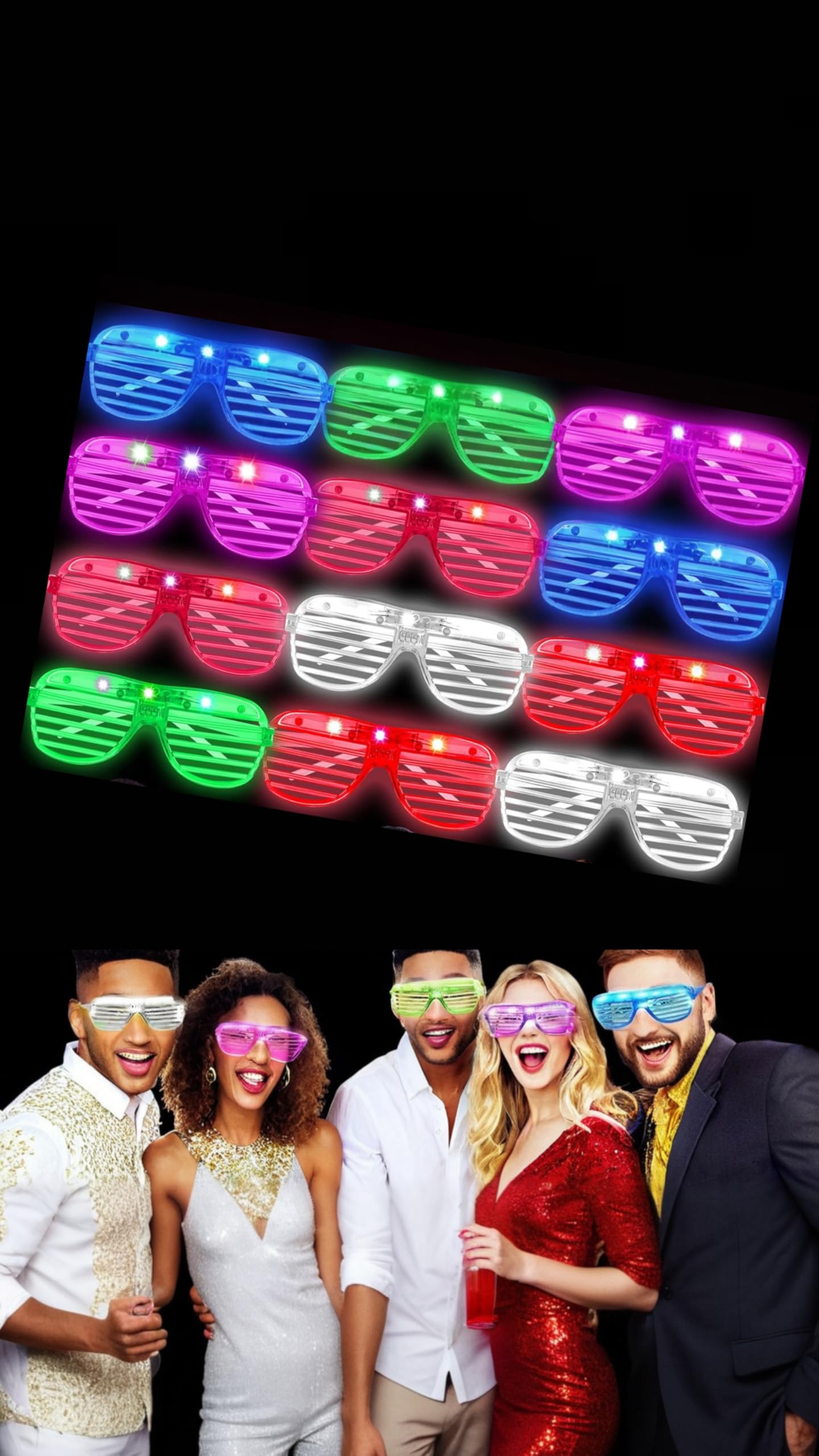 Neon Party Glasses - 12pcs Light-Up Glow in the Dark Shutter Shades for Adults and Kids