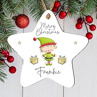 Personalised 'Merry Christmas' Tree Bauble - 8 Designs to Choose from - Custom Name Decorations - Holiday Keepsakes - Gift for Kids, (Mdf Wood Indoor Use Only, Elf Design)