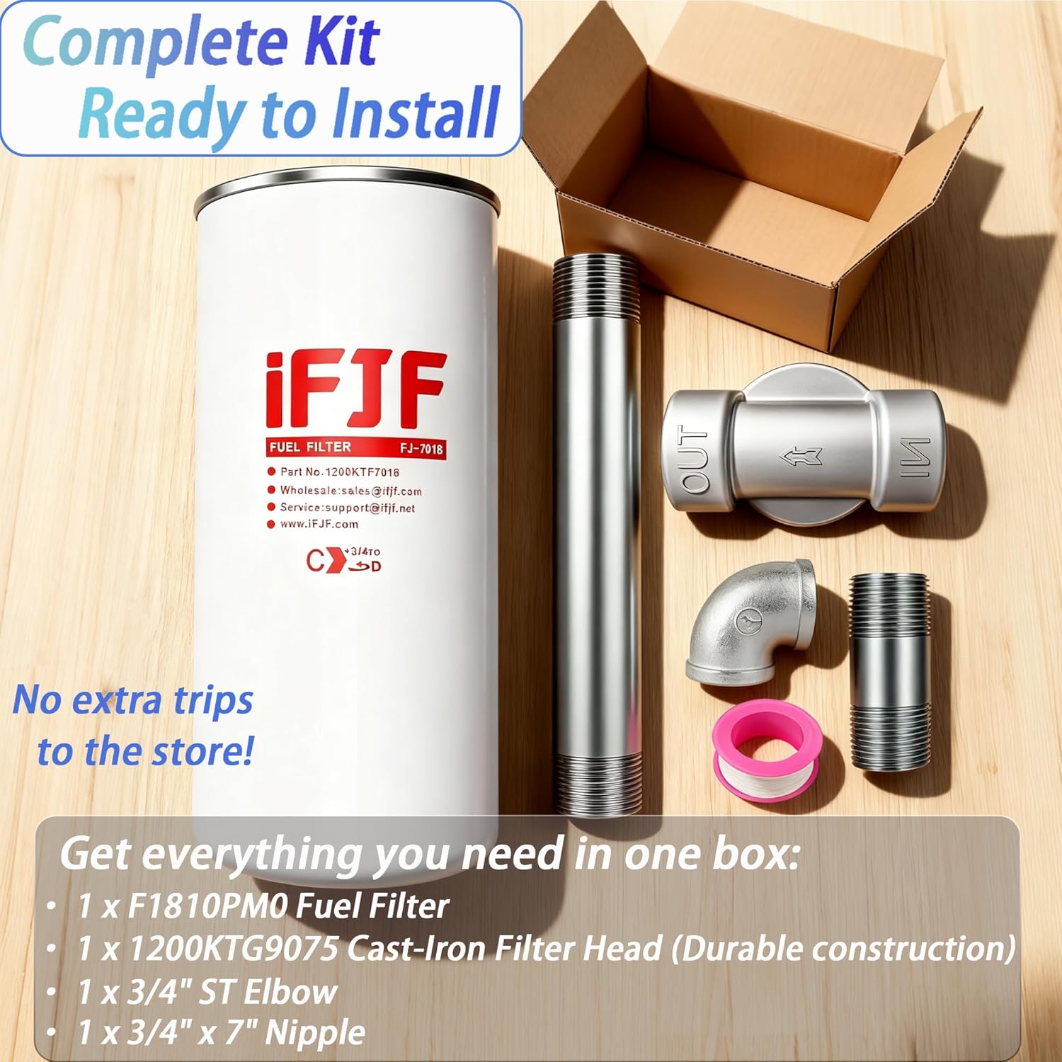 iFJF Fuel Filter Kit 1200KTF7018-10 Micron Spin-On Particulate Filter Assembly with Head, 18 GPM Flow Rate, Compatible with Transfer Pumps FR112 FR1210G FR610G FR700 FR701 FR152 - Includes 3/4" NPT