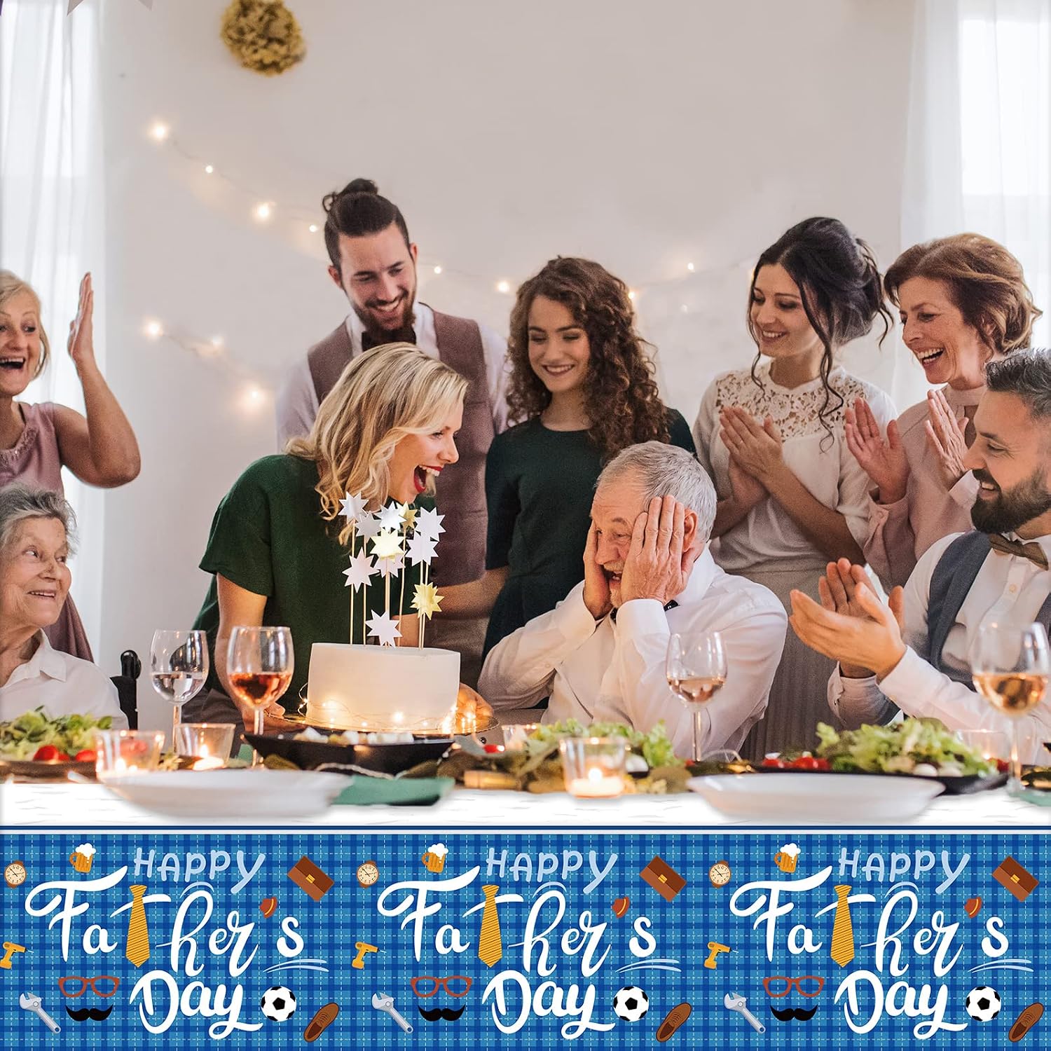 Wiooffen 3 Pieces Father's Day Party Tablecloth Plastic Happy Father's Day Table Cover for Dad Men Home Family Dinner Fathers Day Party Tablecloth Supplies Blue Table Decorations image 5