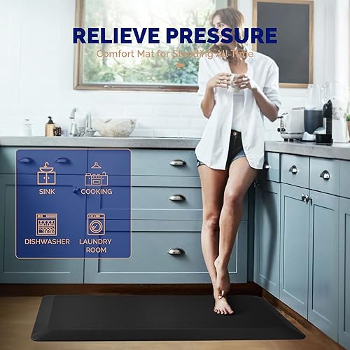 Miniatura 4 de FEATOL Juego de 3 tapetes antifatiga, gruesos y acolchados para escritorio de pie, juego de 3 tapetes ergonómicos de espuma viscoelástica, cómodos