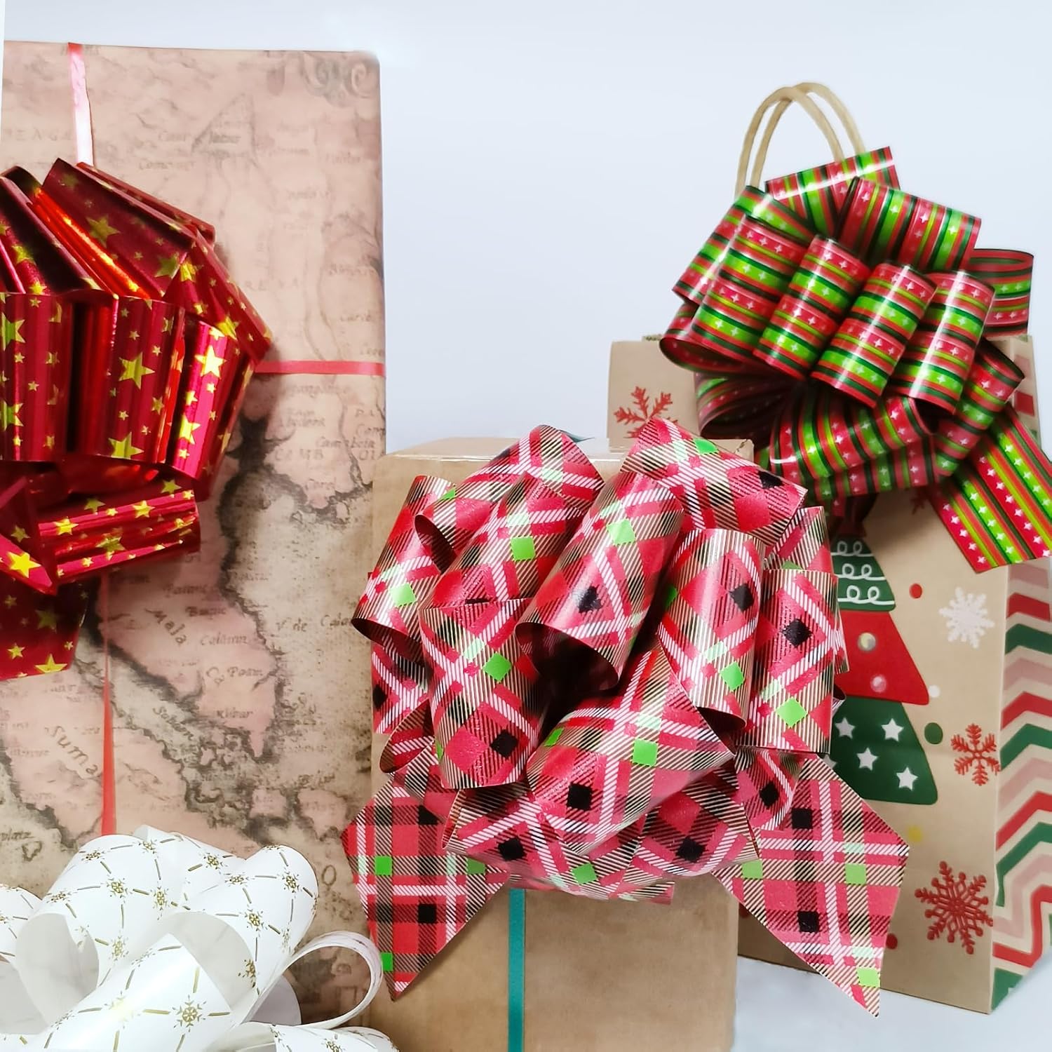 12Pcs Christmas Pull Bows Large Gift Bows Double-Sided Print Ribbon for Xmas Present Gift Wrapping, Christmas Decorations, Birthday Wrap, Holiday Decor, Florist - Image 5