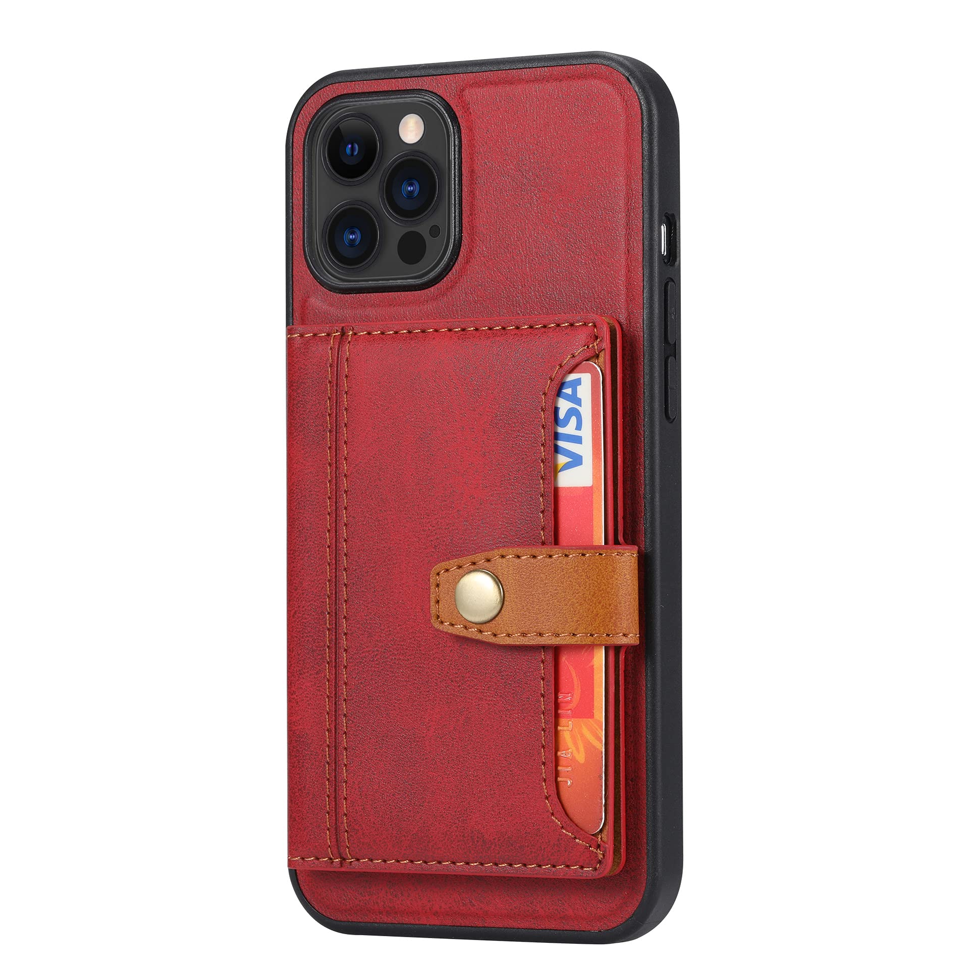 Skórzane etui na iPhone'a 15 Pro Max/15 Plus/15 Pro/15, smukłe etui ochronne, magnetyczne etui z klapką 2 w 1 z kieszenią na karty, czerwony, 15 Plus 16,7"