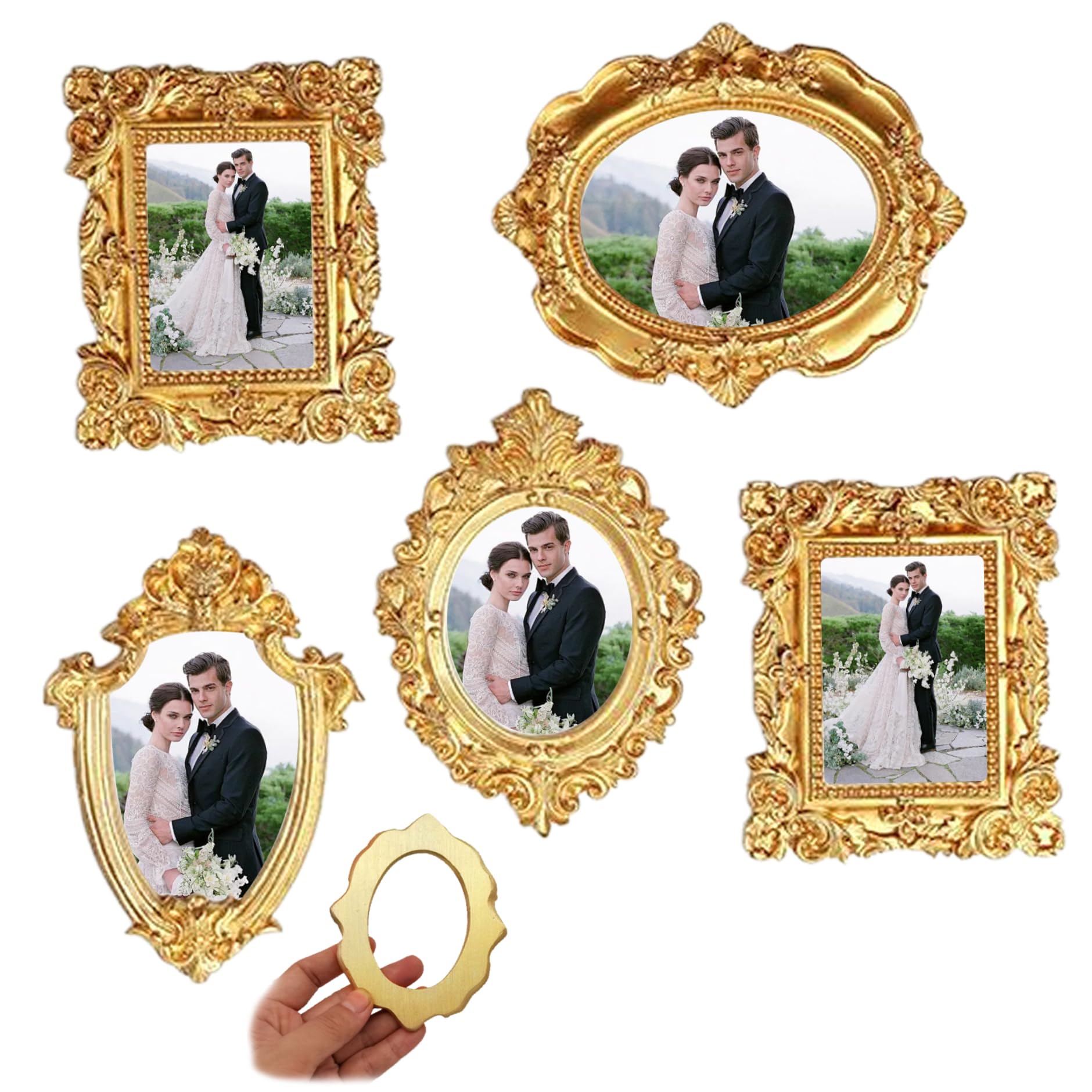 FONGKNOX Set 4 Cornici Portafoto Vintage In Resina Nera - Forme Geometriche Per Decorazione E Fai Da Te