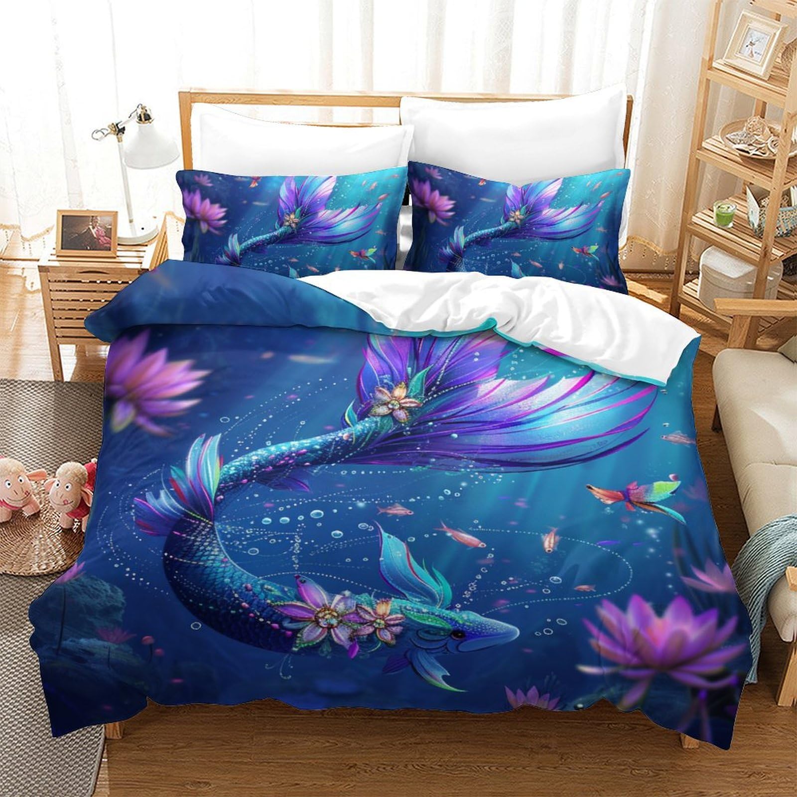 Housse de couette poisson imprimée 3D pour la chambre des adolescents