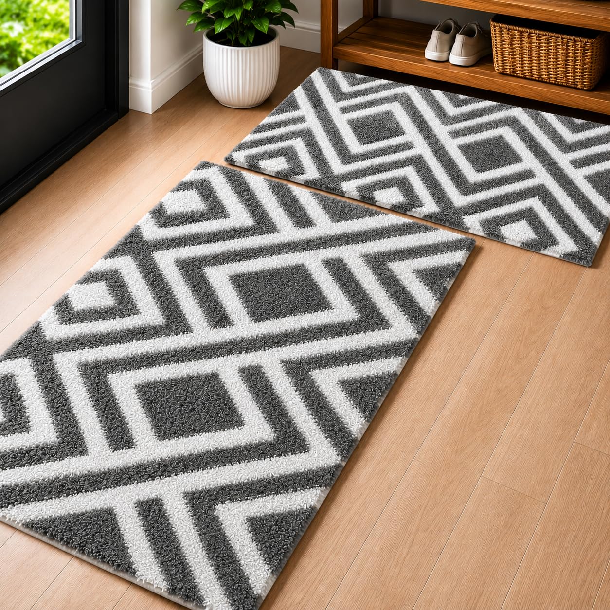 Roseate Egyptian Anti Skid (50x80 cm) Microfiber 2000 GSM Bath Mat for Bathroom/Bedroom/Door Mat/Floor Mat (Grey) Pack of 2