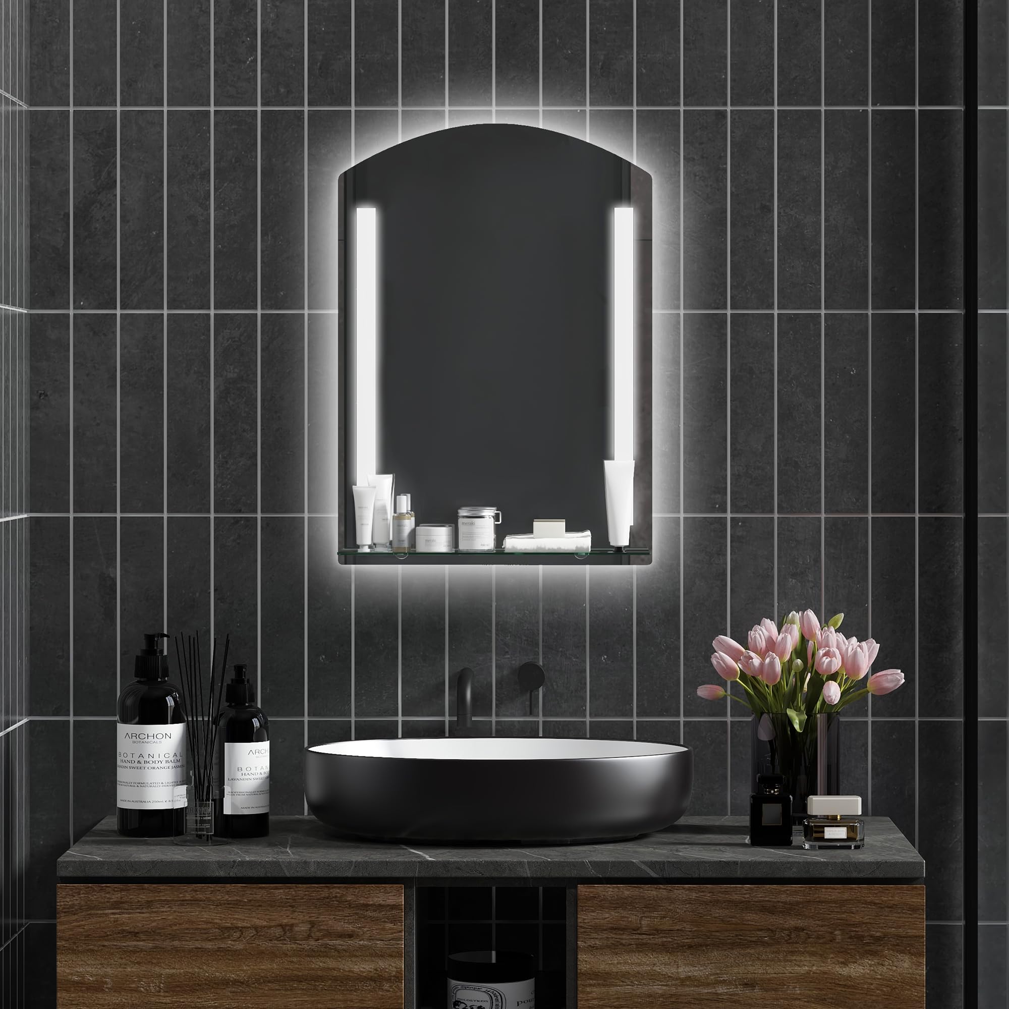 kleankin Badspiegel mit Beleuchtung 50 x 70 cm LED Touchschalter Silber