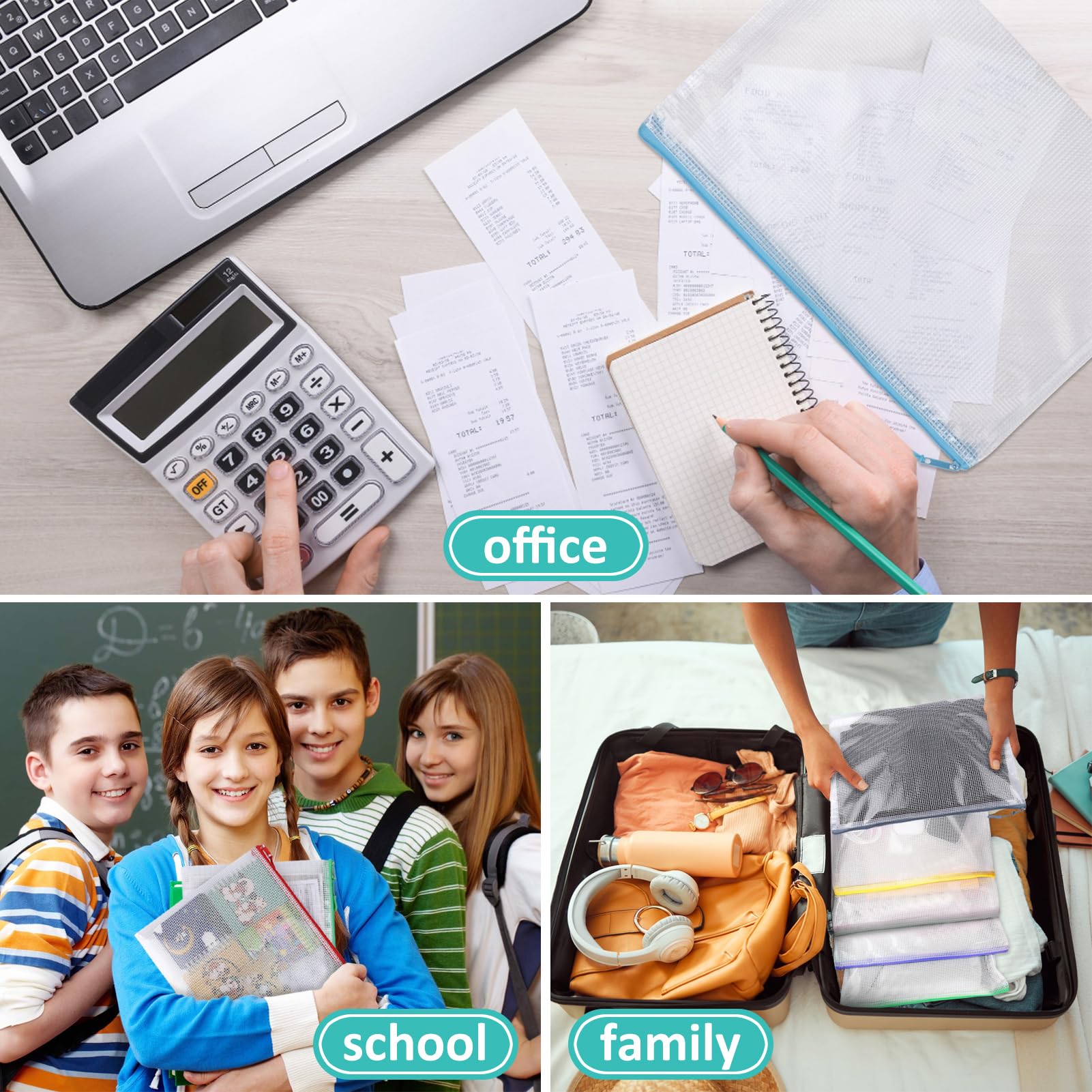 12pcs Mesh Zipper Pouch Bags A4 Puzzle Bag 12 Colors 12 Packs for Organizing Classroom Must Have Storage — view 6