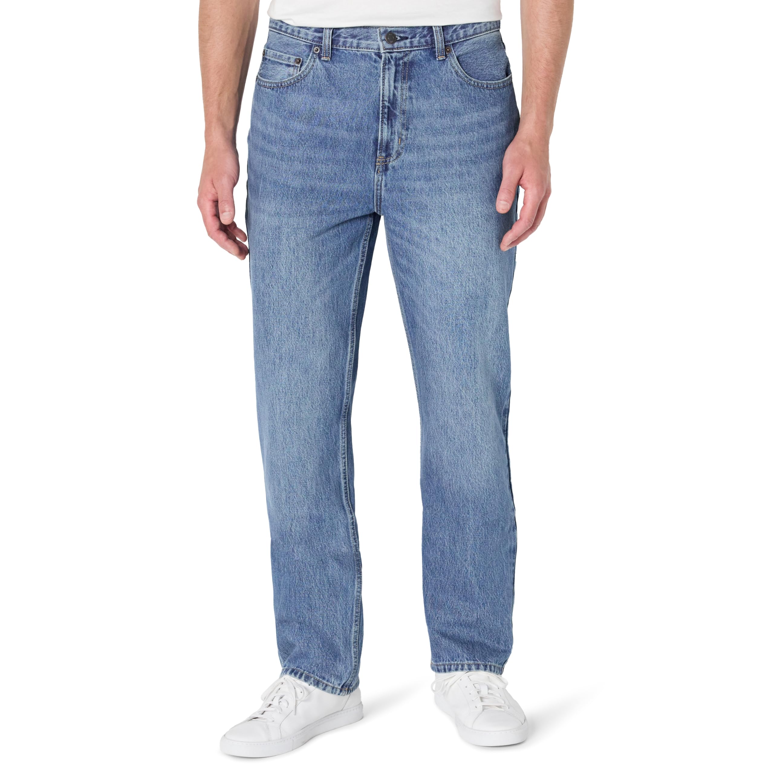 Amazon Essentials Men's Relaxed-Fit Jeans, Medium Blue Vintage, 42W / 28L