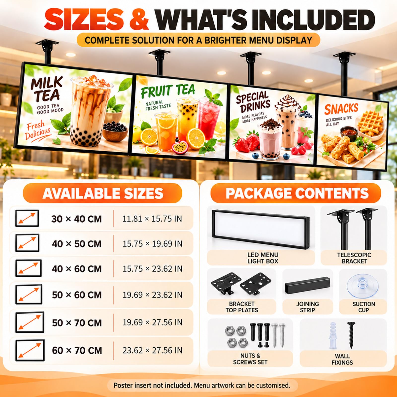 Caisson Menu LED pour Cafés et Snacks 60×70cm/23.62×27.56in