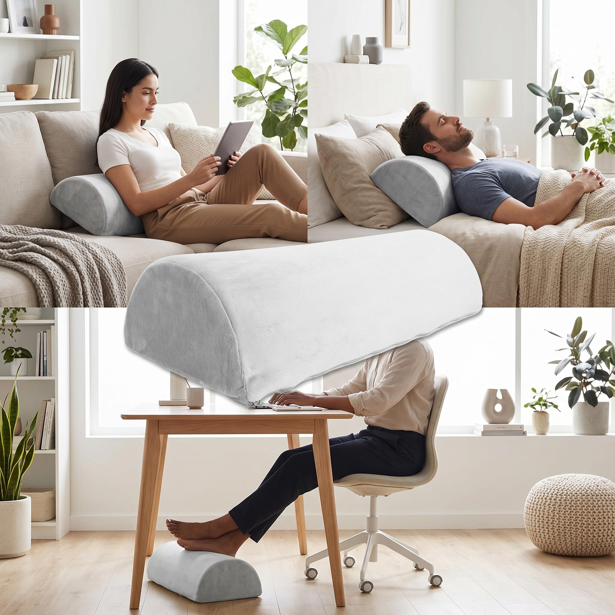 Cuscino a mezzaluna in memory foam, riposo a metà cilindro, ergonomico alto rimbalzo, fornisce equilibrio, utilizzato per vita/collo/piede