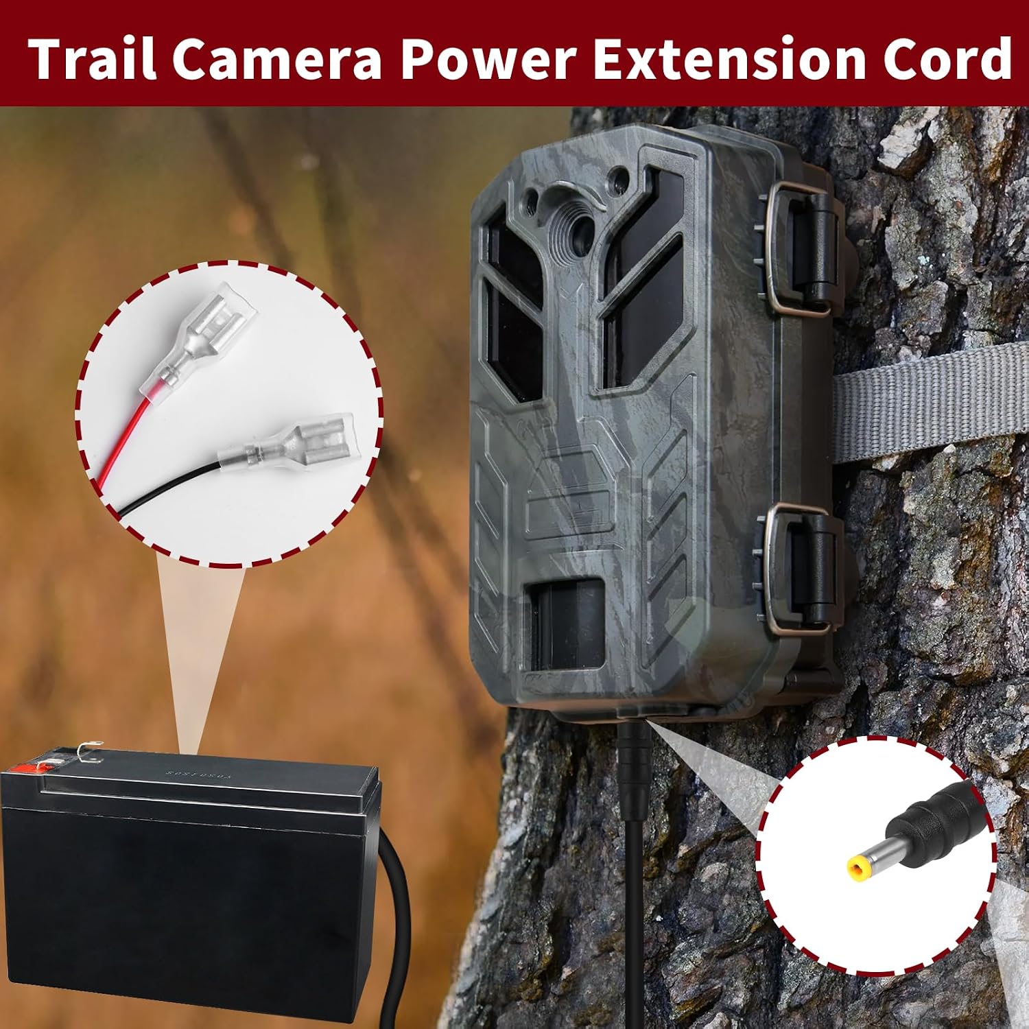 Trail Camera Power Cord,4.0x1.7mm DC Trail Camera Power Cable Compatible with Tactacam Reveal, X, XB, SK, Wise Eye,Snyper Cameras,4.0x1.7mm DC Plug Trail Game Camera (2)