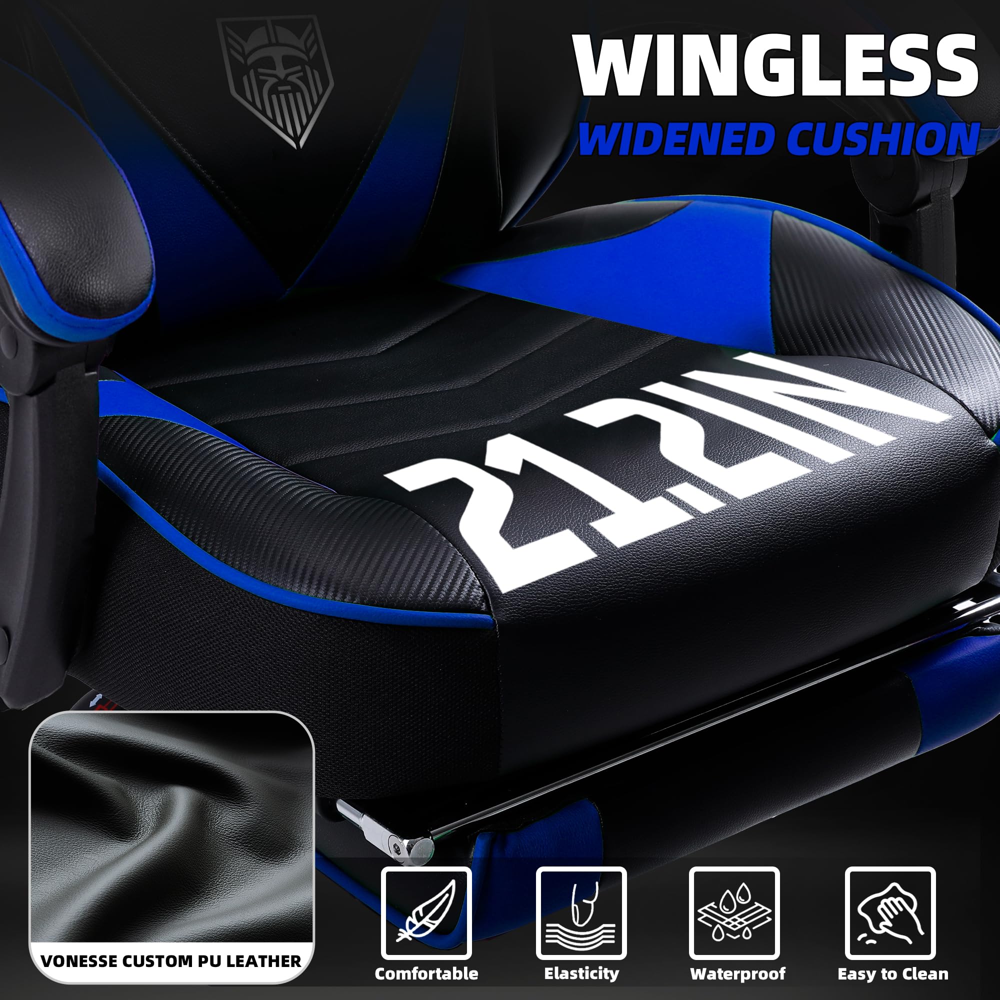 Vonesse Gaming Chair, High Back Gaming Chair with Footrest and Massage, Gaming Chairs for Adults with Pocket Spring Cushion, Big and Tall Reclining Computer Chair with Lumbar Support (): Blue/Black