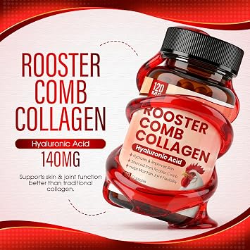 Rooster Comb Collagen, Natural Hyaluronic Acid & Collagen Supplement, Hyaluronic Acid | Rooster Comb Extract - 140mg, 90 Capsule (1pcs)
