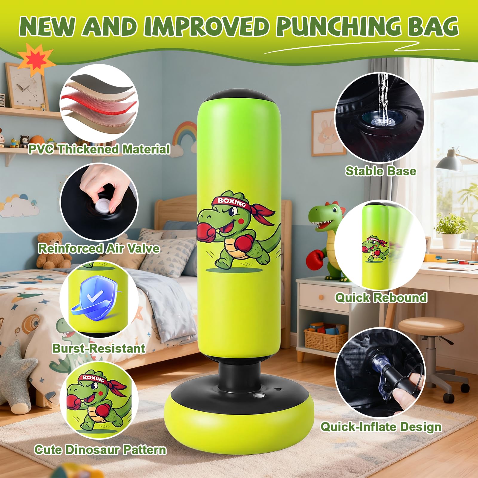 Ninonly - Borsa da boxe per bambini, 130 cm, con guanti e pompa, per ragazzi e ragazze, set da boxe per ufficio palestra