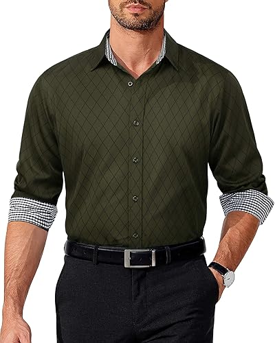 COOFANDY Camisa de vestir para hombre, de manga larga, casual, con botones, sin arrugas, camisas formales de negocios