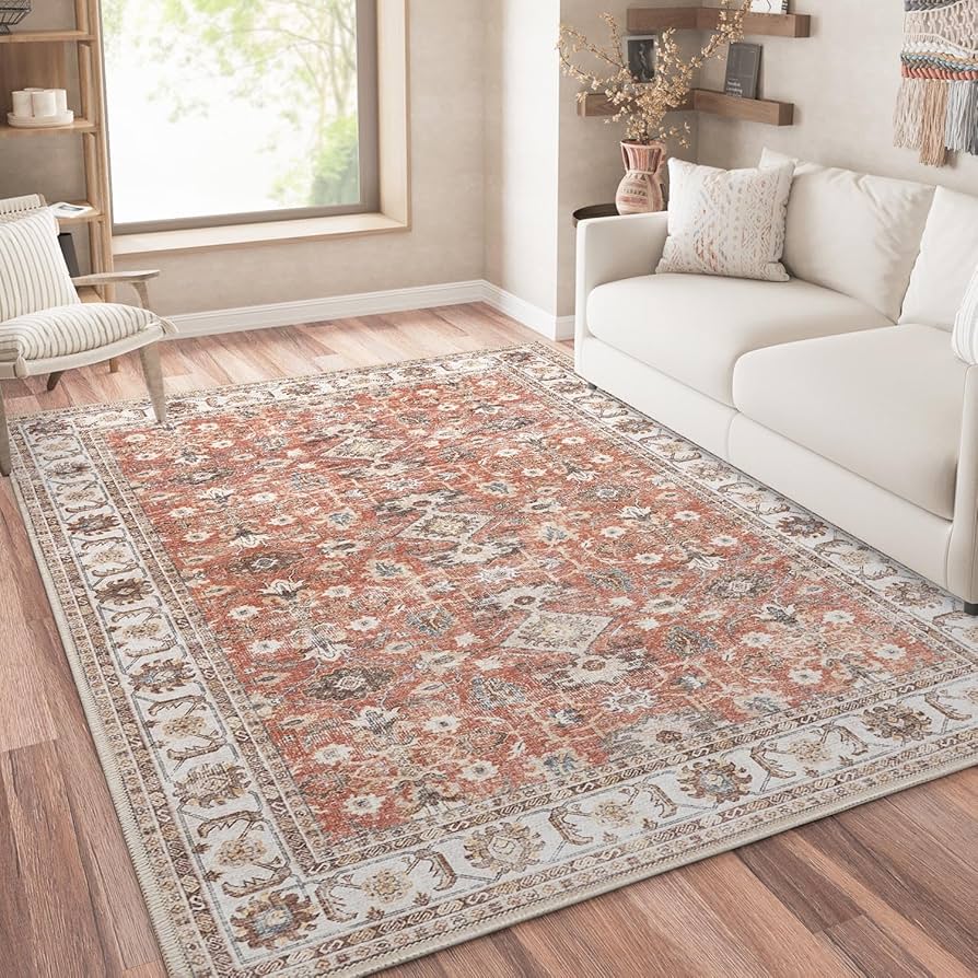 JINCHAN Area Rug 6x9 Hallway Brick Red Vintage Rug