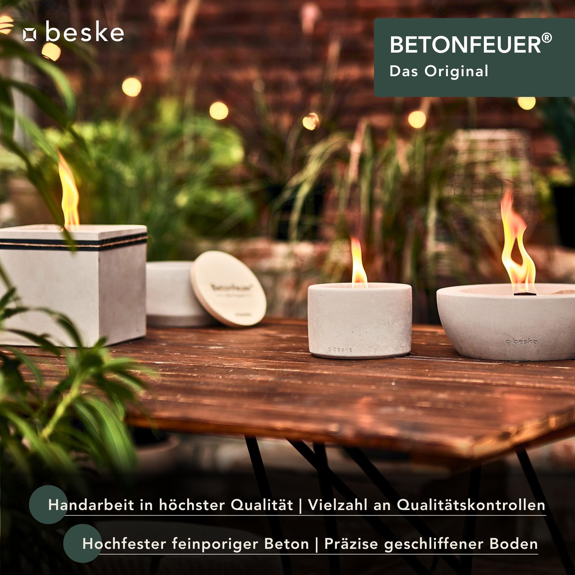 Concrete Table Fire | Model Fuego (17x17x17 cm) | With Sustainable Wicking System, Unlimited Burning Time | For Garden and Patio | Handmade in Germany