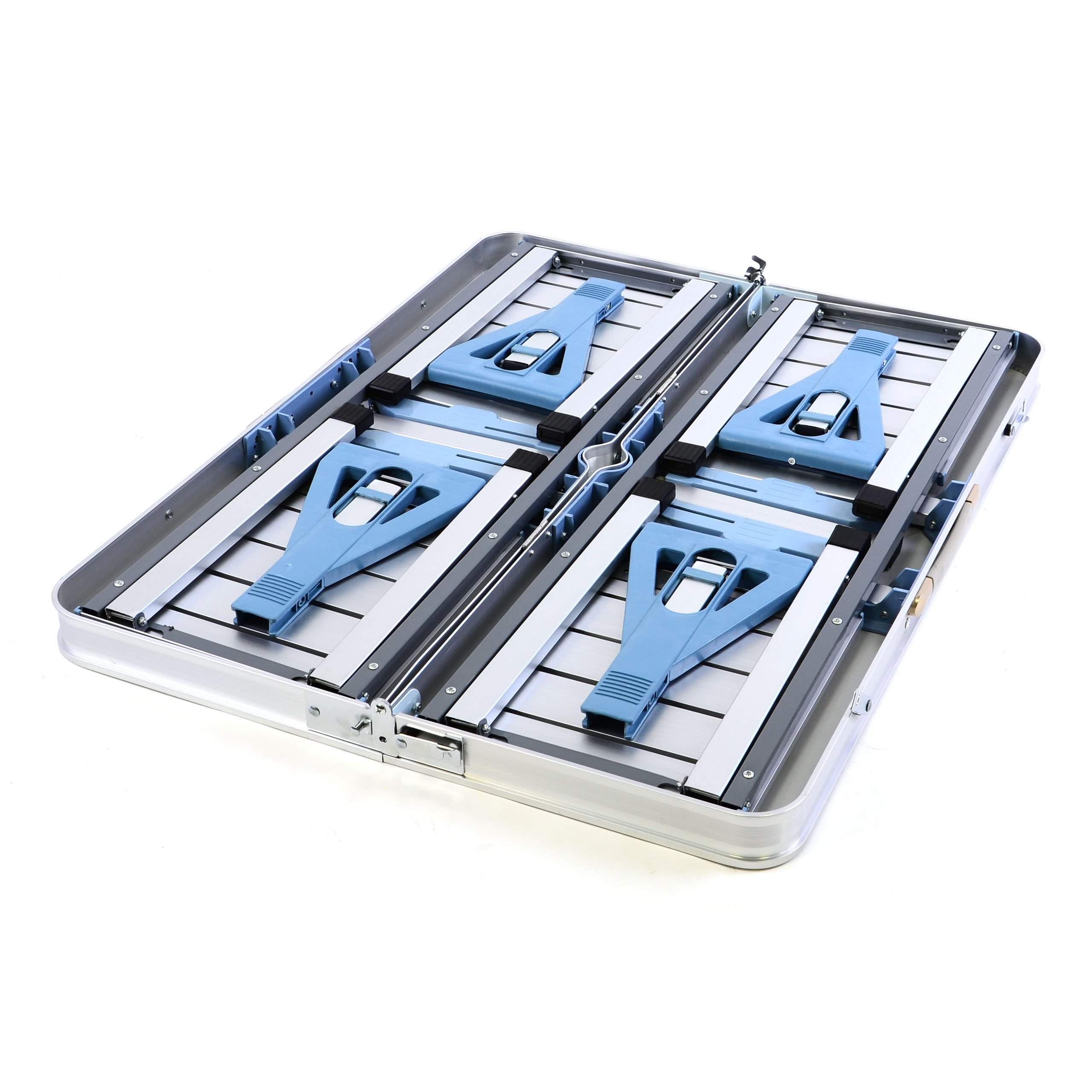 Nexos Trading Sitzgruppe Camping Aluminium Tisch 4 Hocker Stuhl Party klappbar Koffergarnitur Klappgarnitur Picknicktisch wetterfest 136x 85,5 x 67 cm 11 kg