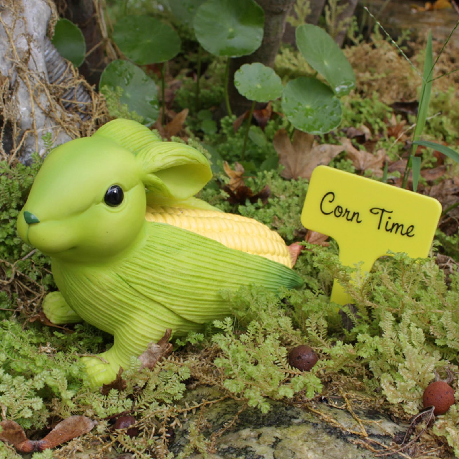 Rabbit Garden Statues, Corn and Rabbit Combined Garden Statue Outdoor Decor for Patio, Lawn, Balcony Decorations, 6.3 Inches Length, 2.6 Inches Wide, 3.9 Inches High, , Gardening Gifts for Mom Grandma