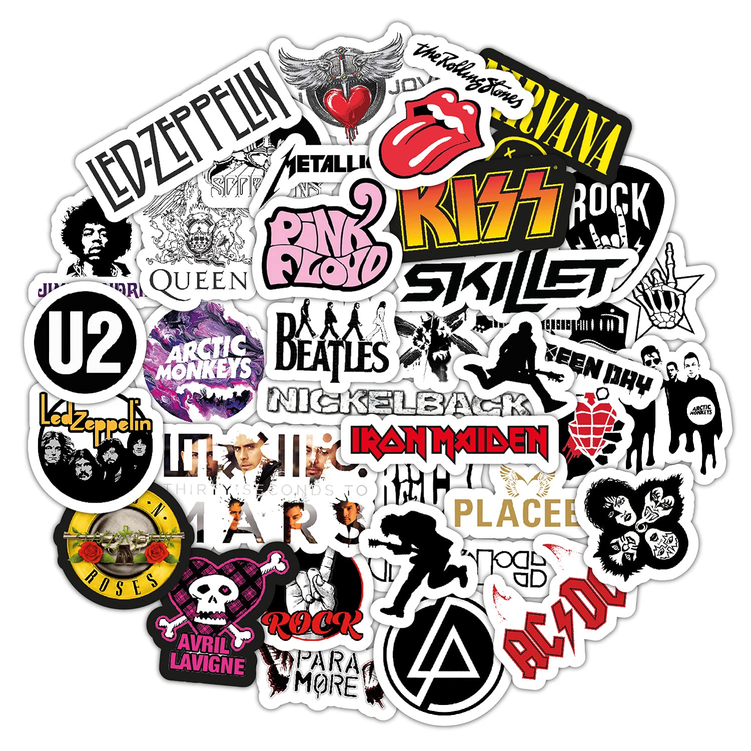BulbaCraft Classic Rock Band Stickers for Adults, 36 Pieces of Metal Stickers Strong-Adhesive and Waterproof Decals, Sticker for Laptops and Skateboards