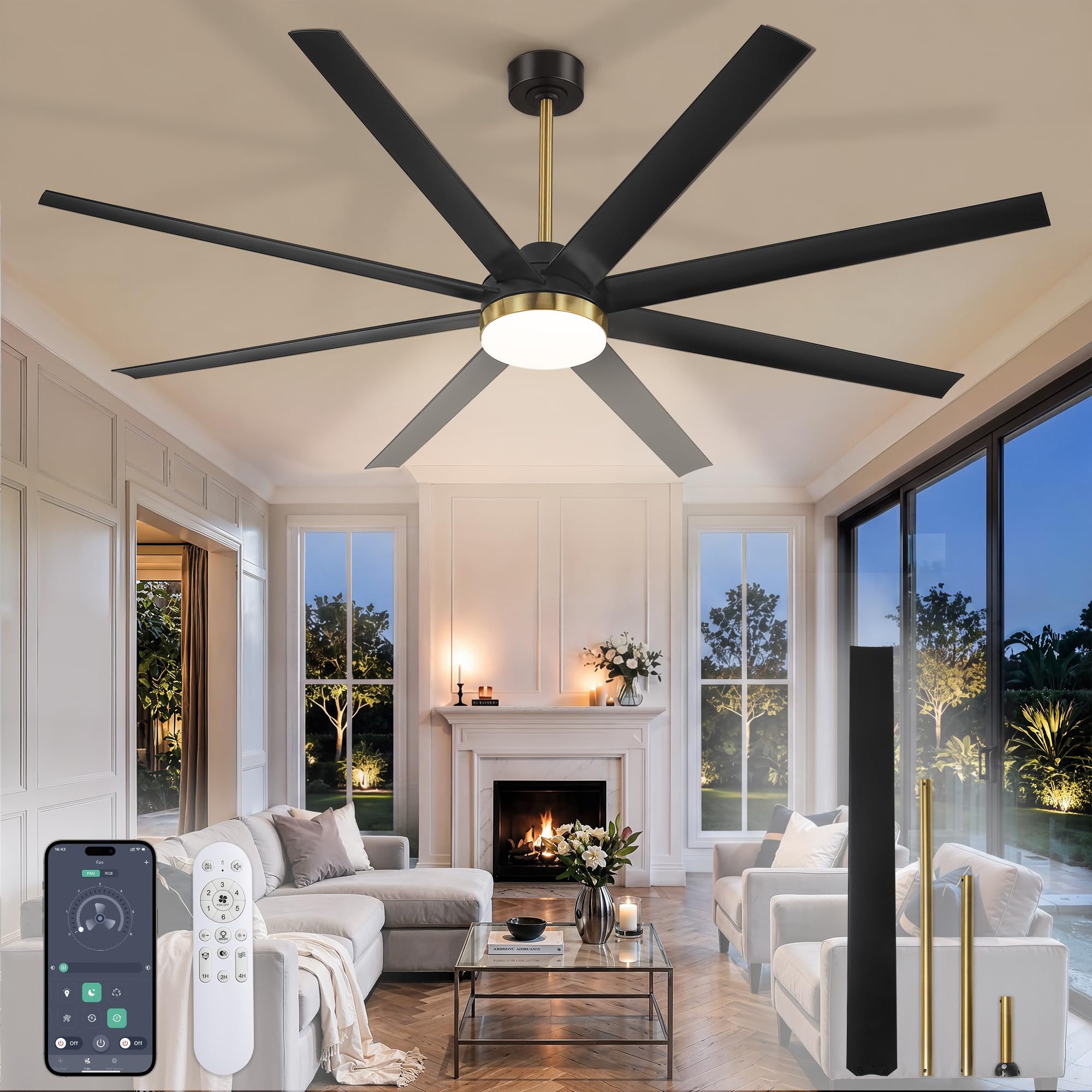 Photo 1 of Fanbulous 72 Inch Large Ceiling Fans with Lights, Black Ceiling Fan with Remote Control, Dimmable, 3CCT, Quiet, Modern Ceiling fan For Living Room, Bedroom, Kitchen, Patio, Outdoor