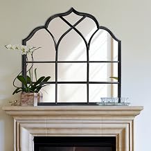 BAODANFU Window Mirror Pane, Black Metal Frame, Cathedral Arched Wall Mirrors Decorative Over Fireplace Mantel, Farmhouse Decorations for Dining Living Room Hallway Entryway