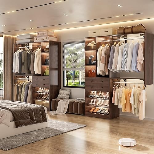 Miniatura 7 de Sistema de armario - Sistema de armario pequeño de 5 pies con cajones, sistema organizador de armario de 60 pulgadas con estantería colgante
