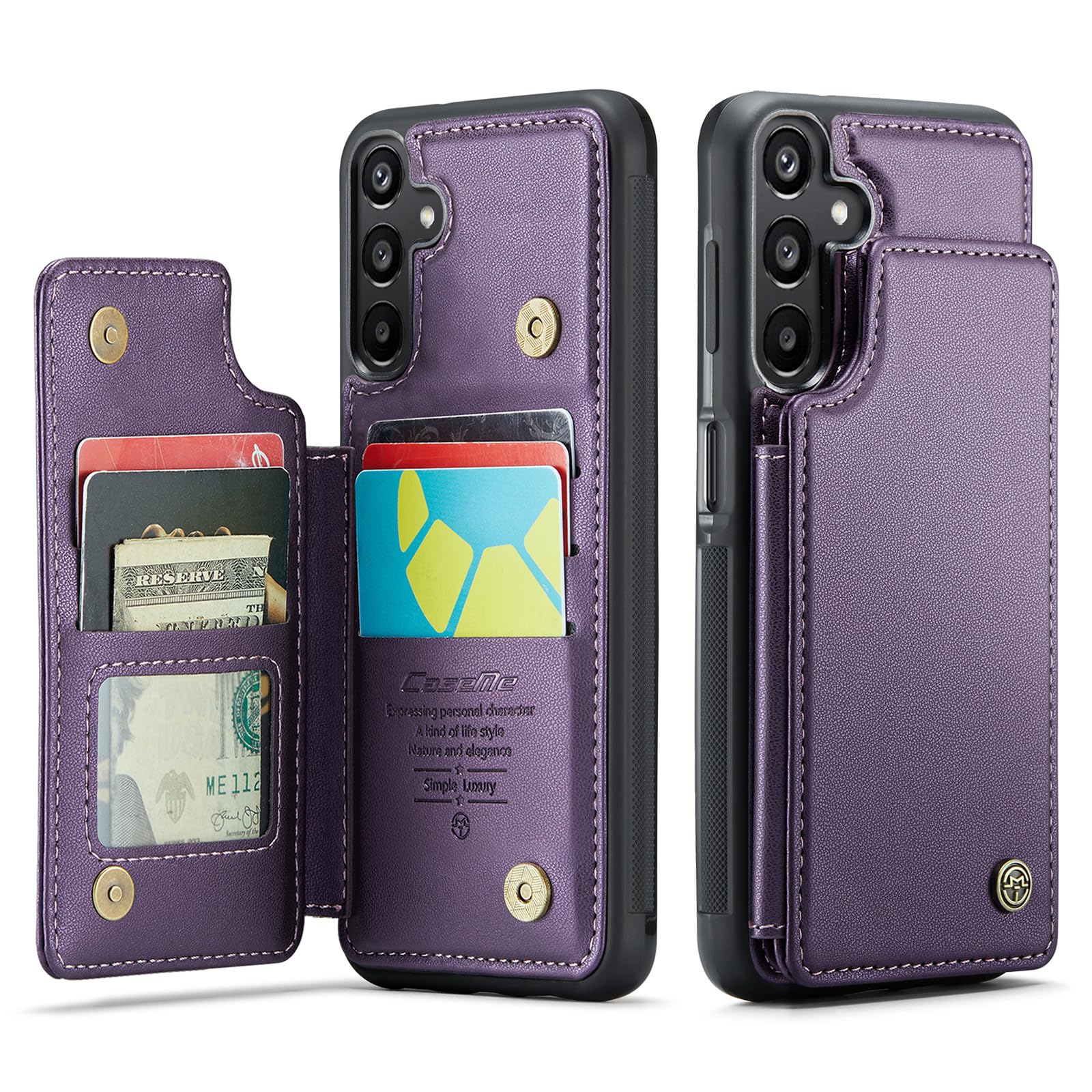 Vinich for Samsung Galaxy A15 Case with Card Holder, for Samsung A15 Wallet Case for Women Men with RFID Blocking, Durable Kickstand Shockproof Phone Case for Galaxy A15 5G, Purple