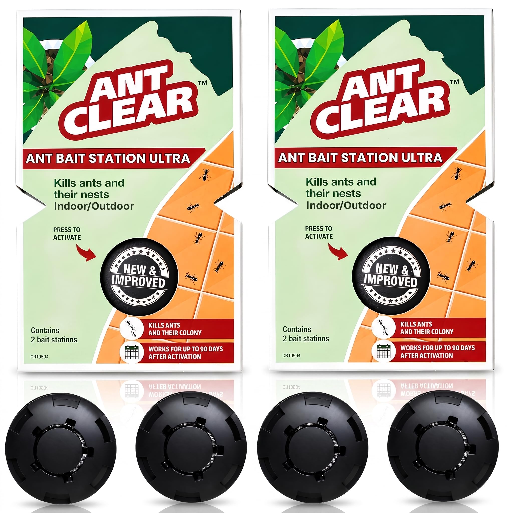 AntClear Ant Bait Station Pack of 2, Indoor and Outdoor Ant Traps, Press to Activate Gel Bait, Ant Killer Bait Station for Ants and Nest, Visible Results in Days, Lasts up to 90 Days - 4 x 5g Stations